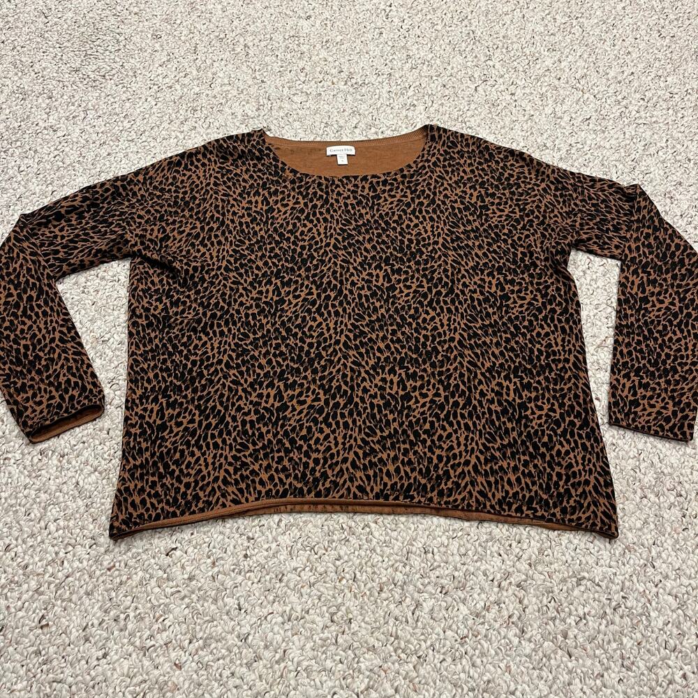 Garnet Hill Leopard Print Silk Cotton Blend Sweater Sz S Preppy Lightweight